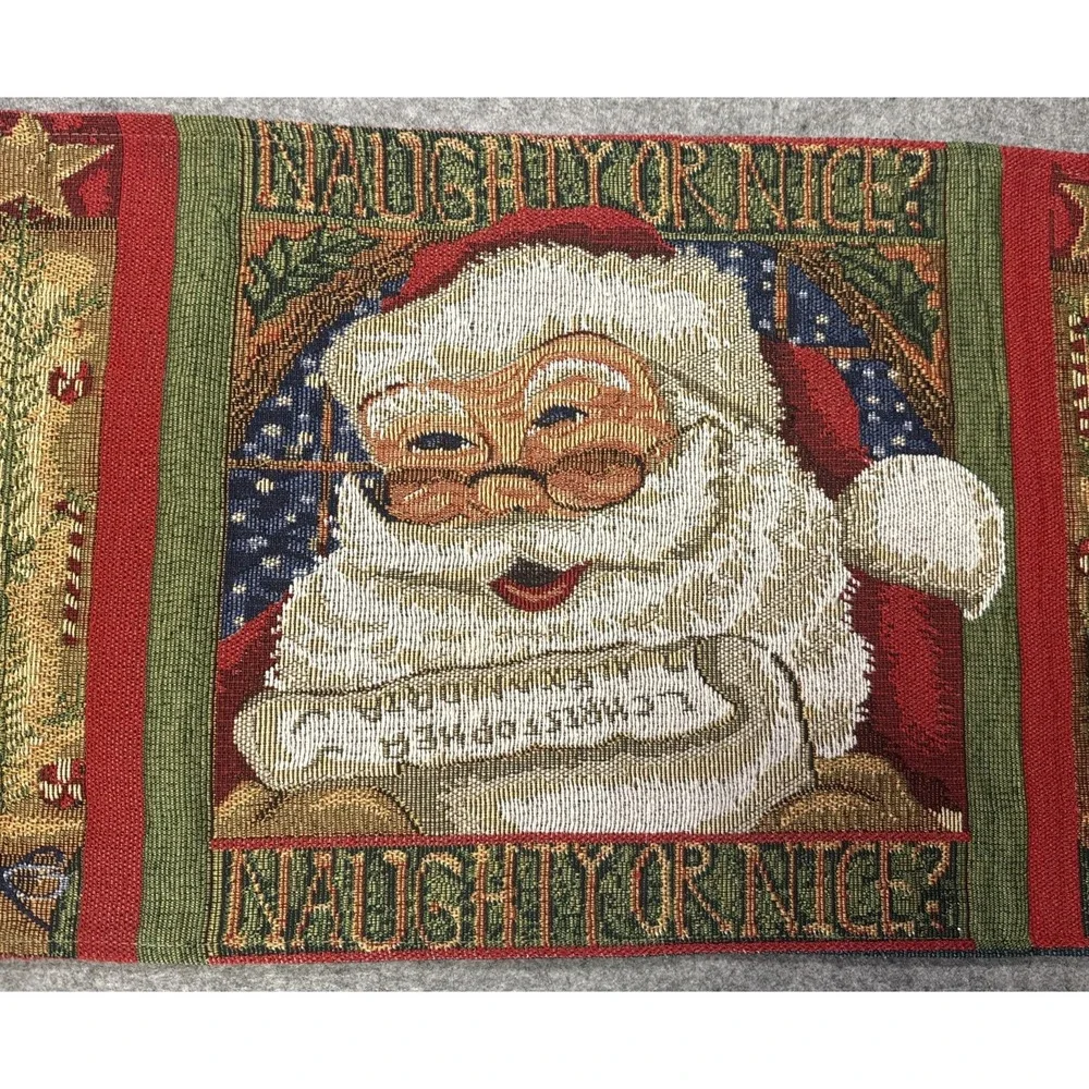Unbranded Table Runner 69x13 Red Santa Claus Naughty Or Nice Tapestry